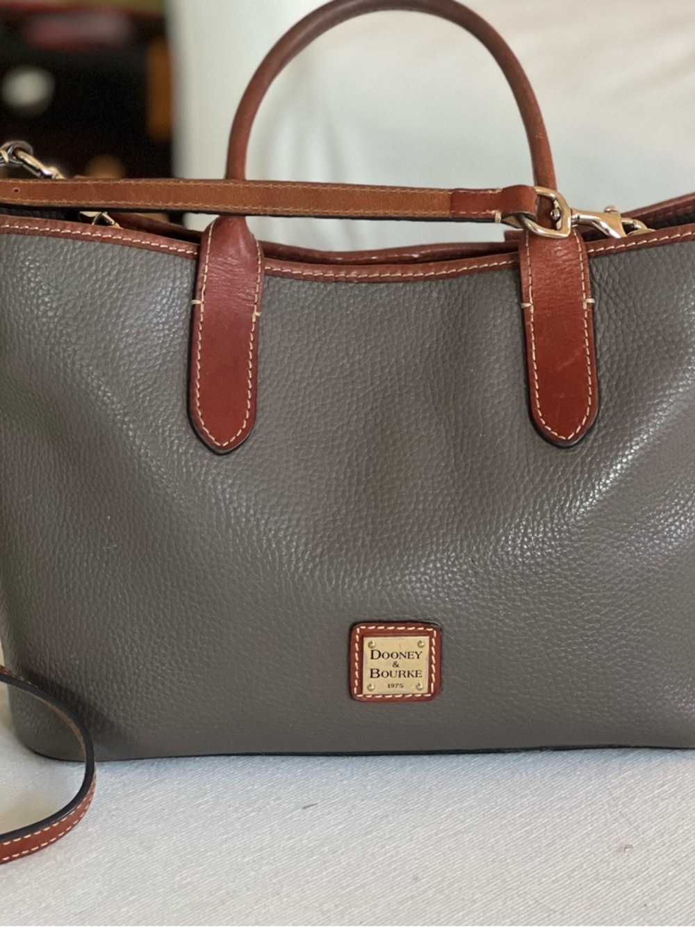Dooney & Bourke Pebble Leather Satchel Tote – Gray/Brown
